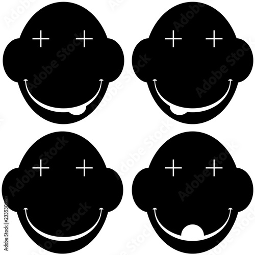 The set of cute emoticon. Funny face with tongue. Vector illustration. The black.