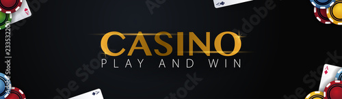 Casino banner with casino chips and cards. Poker club texas holdem. Vector illustration.