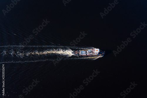 Aerial: The ship goes by river © castenoid