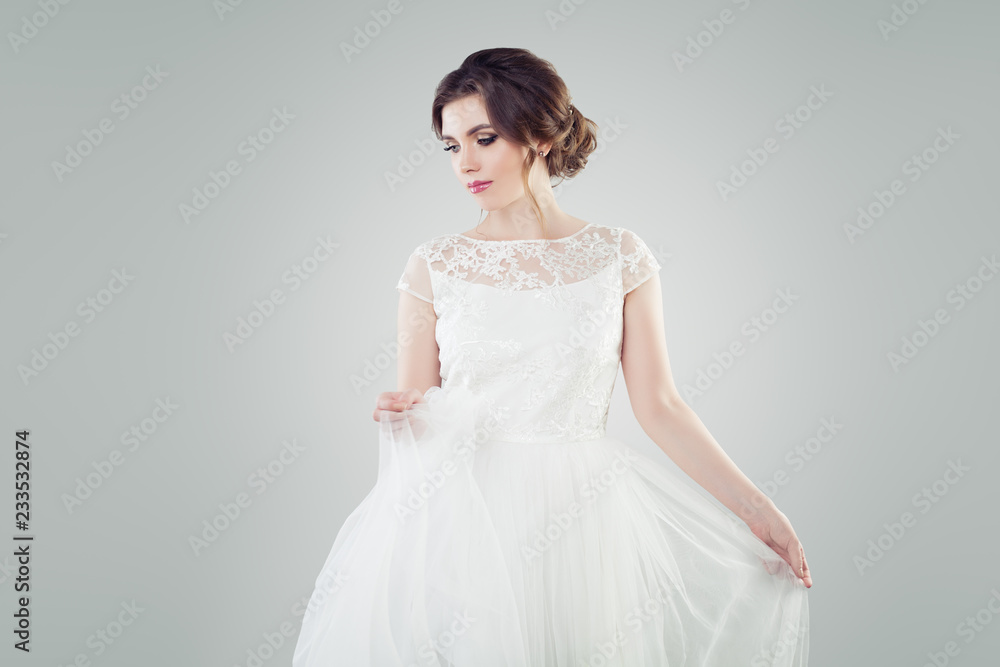 Pretty girl fiancee in white bridal dress Pretty girl fiancee in white bridal dress