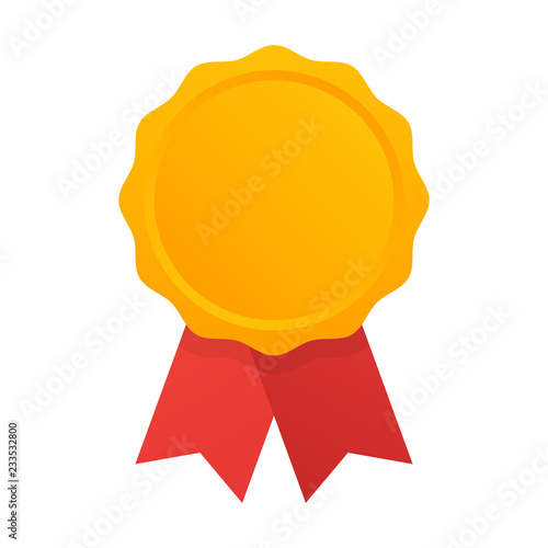 Golden Blank Medal Award with Ribbon for Games. Achievement Icon. Vector illustration