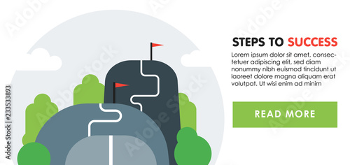 Steps to success concept. Next level, upgrade reach goal, higher and better, motivation and improvement, long term ambition, future aspiration, vector flat illustration