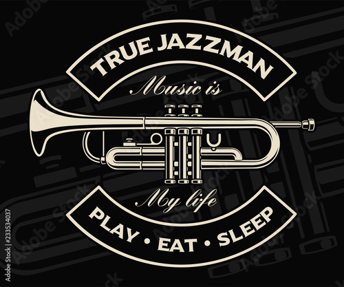 Vector illustration of trumpet on the dark background.