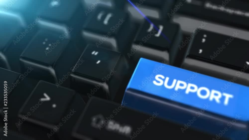 Animation close up computer keyboard with Support Button Animation close up computer keyboard with Support Button