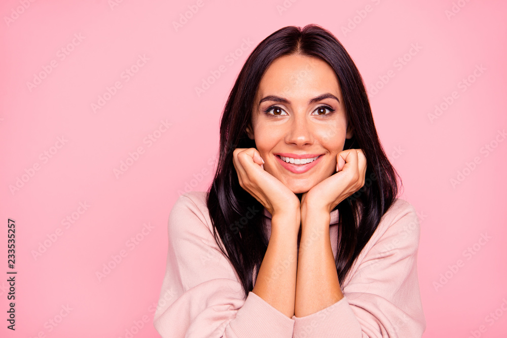 Close-up portrait of nice cute dreamy sweet lovely lovable attra Close-up portrait of nice cute dreamy sweet lovely lovable attra