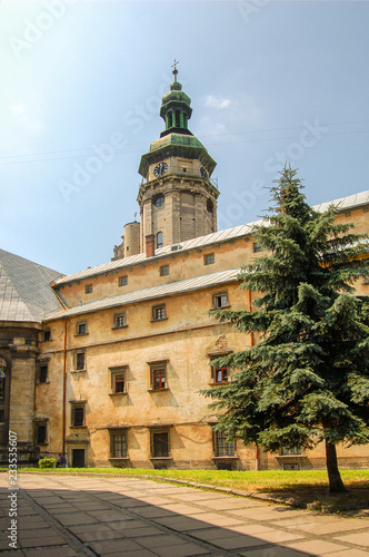 Old part of Lviv, Ukraine. The old Palace and Basilica