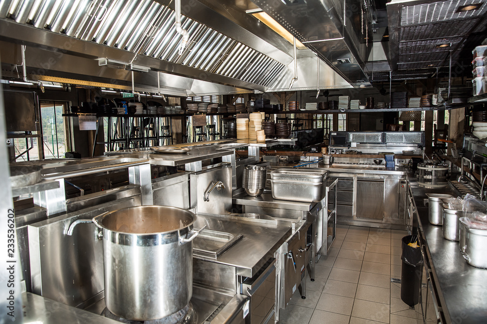 Professional kitchen, view counter in steel Stock Photo | Adobe Stock