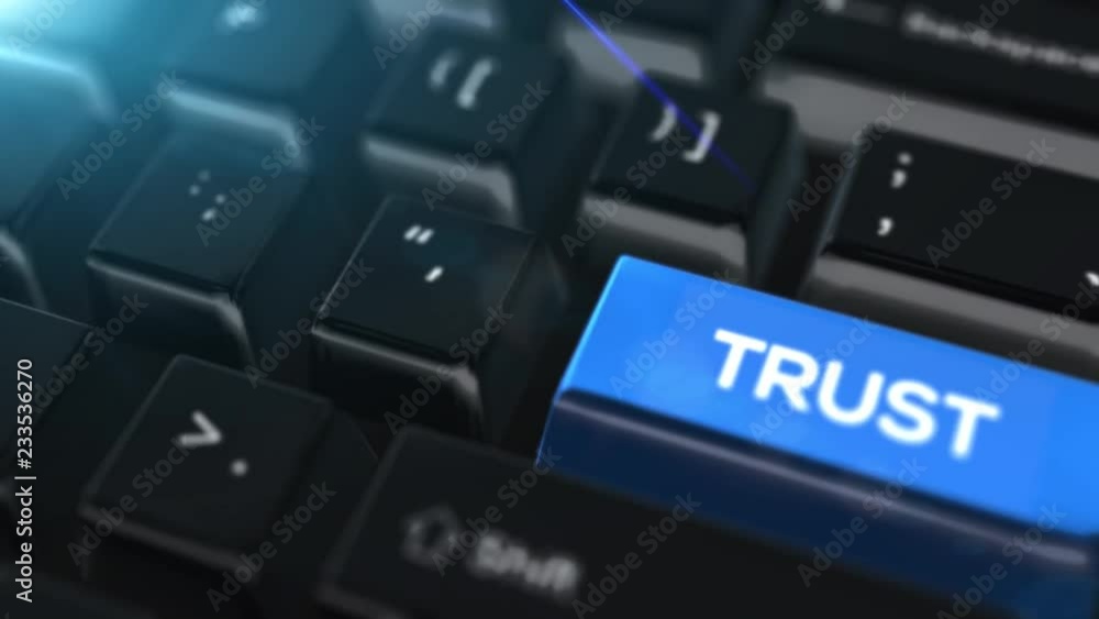 Animation close up computer keyboard with Trust Button Animation close up computer keyboard with Trust Button