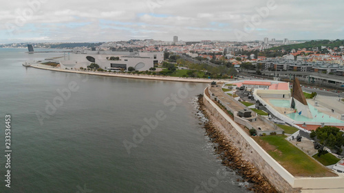 Aerial view of Commerce Square and Lisbon skyline, Portugal © jovannig