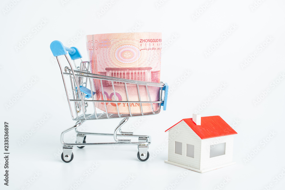 Buy a house / shopping cart, house, currency