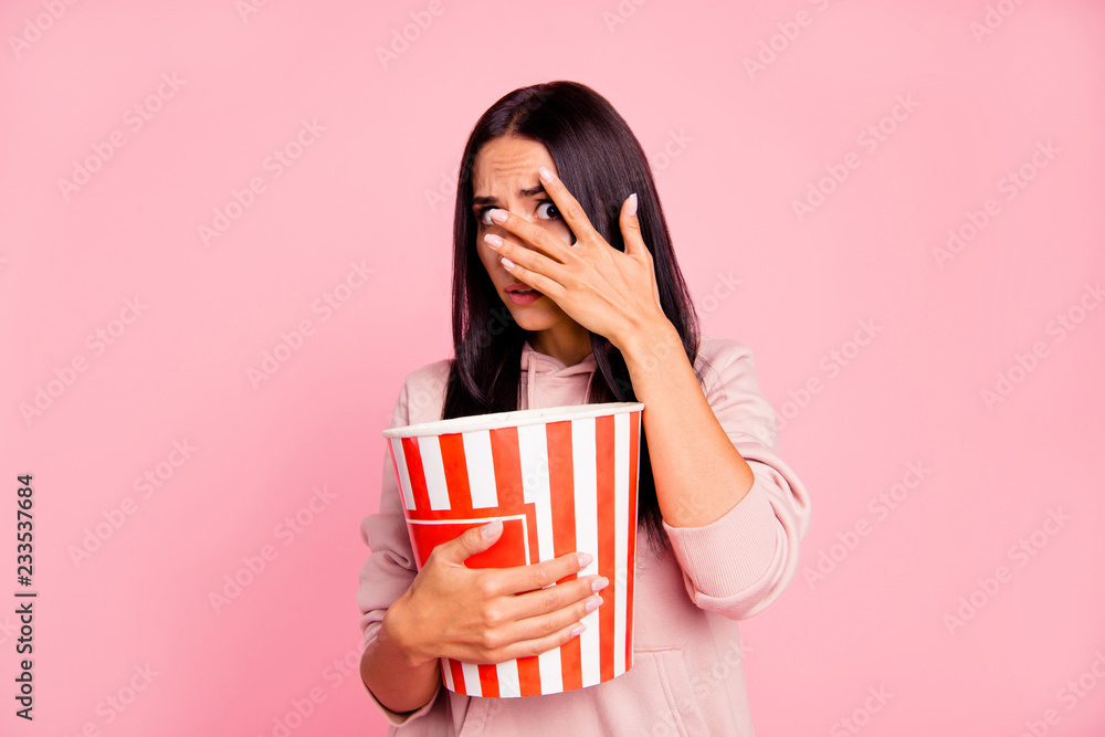 Naklejka premium Frustration lady with her style stylish brunet hair she hold han