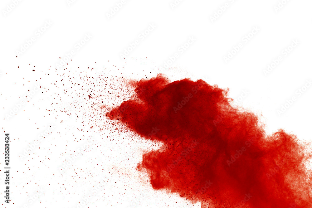 Red powder explosion on white background. Paint Holi. Red powder explosion on white background. Paint Holi.