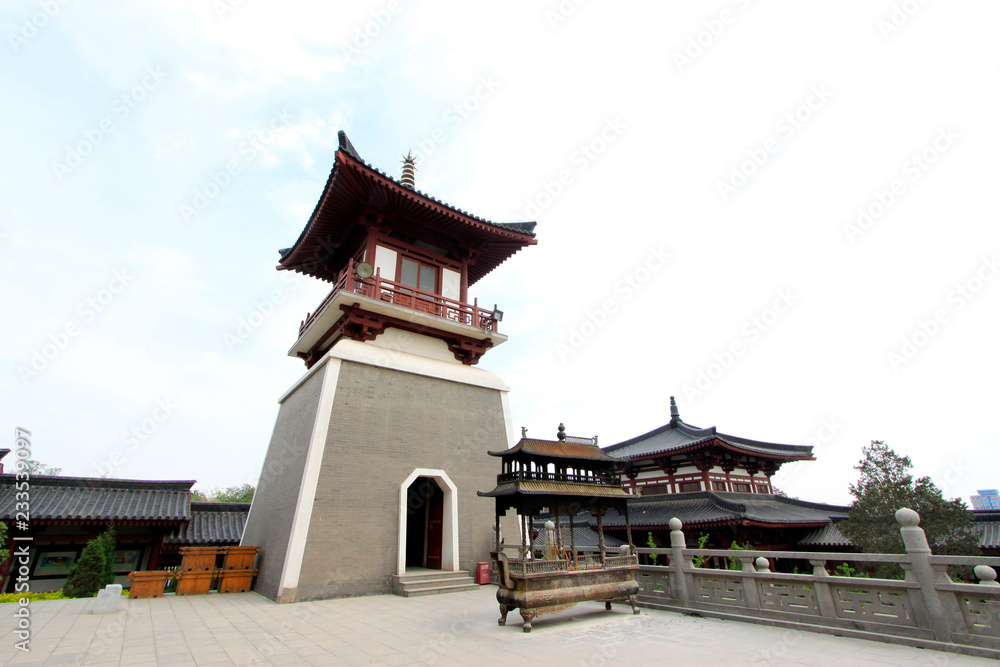 Fototapeta premium Bell tower and drum tower in Xingguo temple, tangshan city, China.