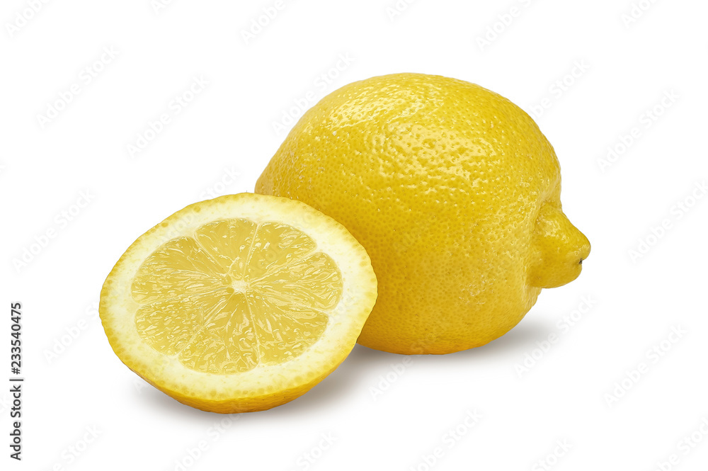 whole lemon and piece on white background whole lemon and piece on white background