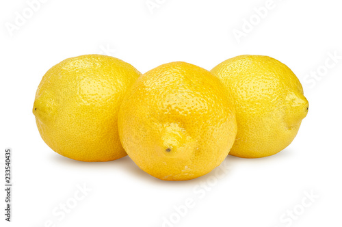 three fresh lemons on white background