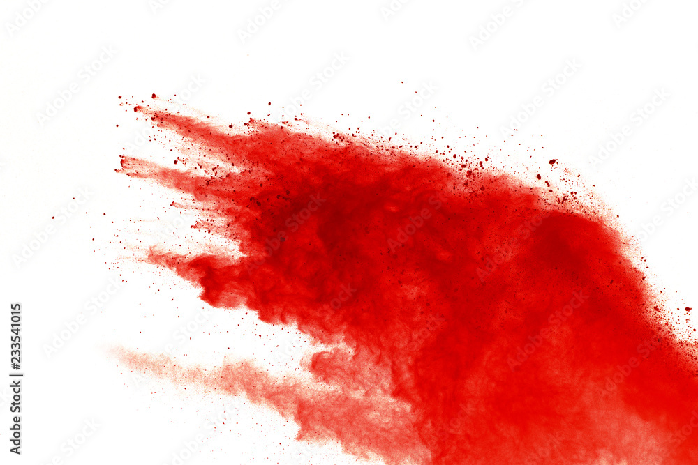 Red powder explosion on white background. Paint Holi. Red powder explosion on white background. Paint Holi.