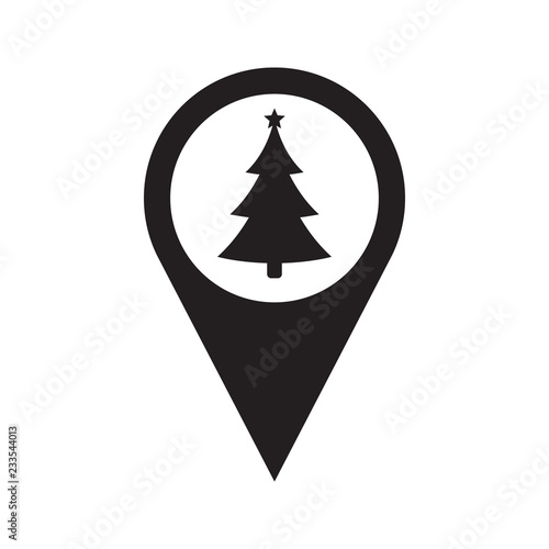 Christmas location marker icon. Holiday christmas market, event or travel vector illustration.