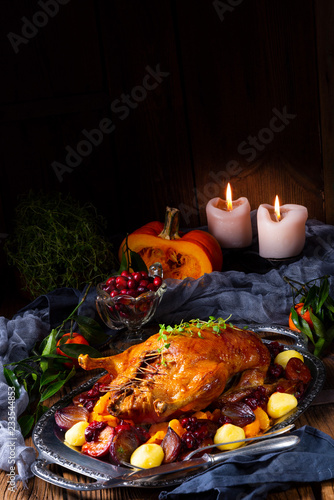 Tasty Duck roasted with thyme and Apple photo