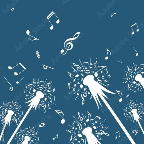 Fototapeta Naklejka Na Ścianę i Meble -  Flowers of dandelion with music notes. 