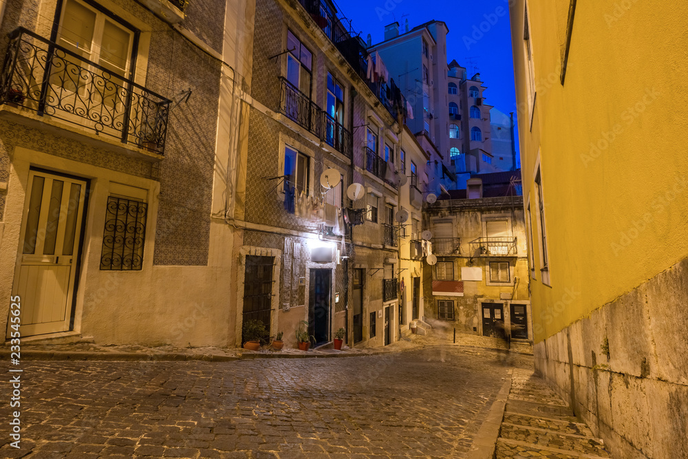 Night shot of city street near Dom Luis I bridge in Porto, Portugal