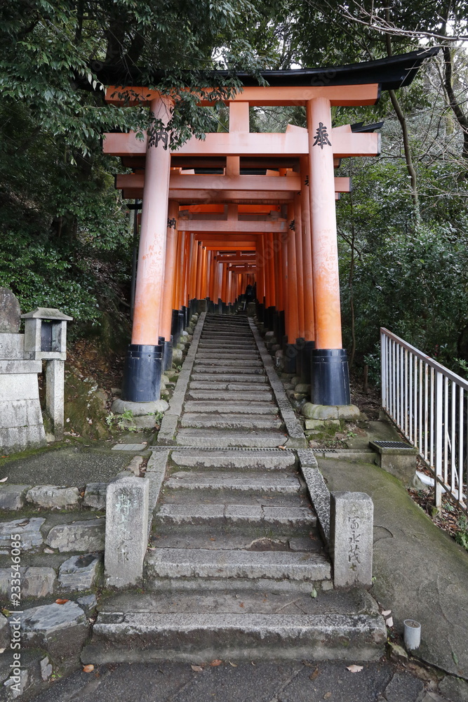 Famous torii gates on the path to Fushimi Inari Taisha shrine in Kyoto, Japan. Famous torii gates on the path to Fushimi Inari Taisha shrine in Kyoto, Japan.