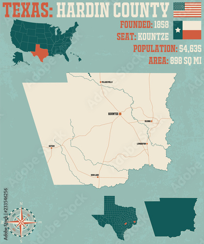 Detailed map of Hardin County in Texas, USA photo