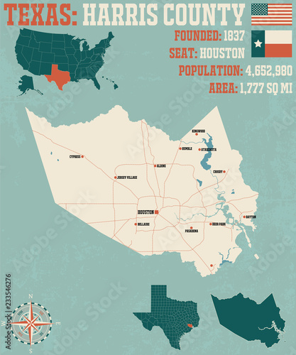 Detailed map of Harris County in Texas, USA