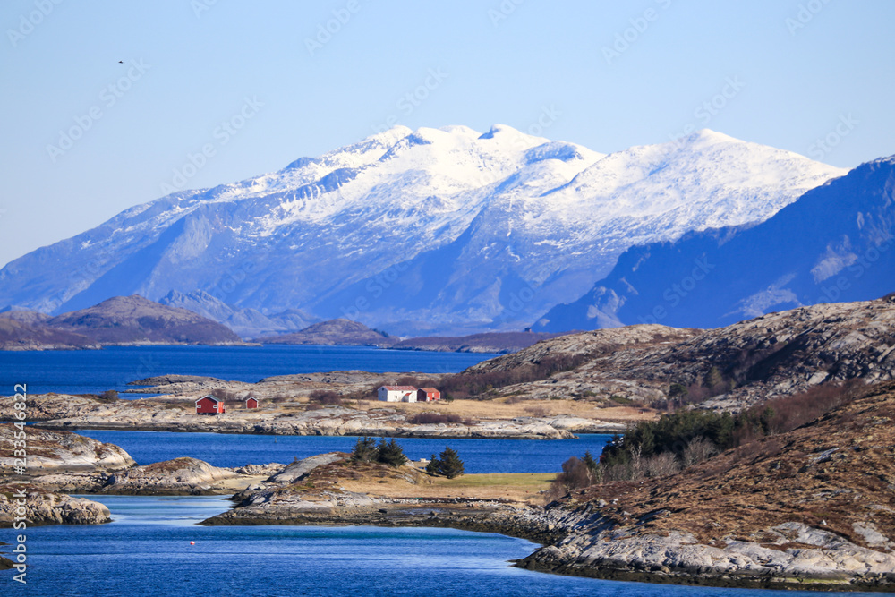 Winter and snow in the Vevelstad mountains with Horstind, Northern Norway