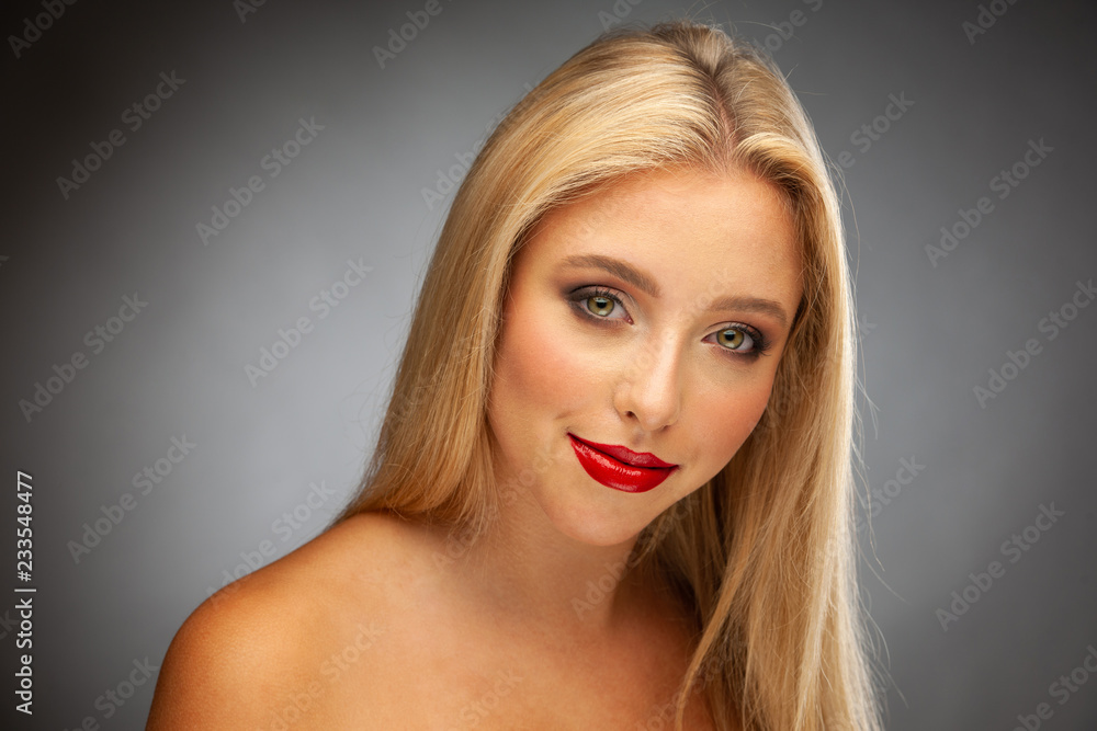Beauty portrait of beautiful young woman with blond long hair Beauty portrait of beautiful young woman with blond long hair