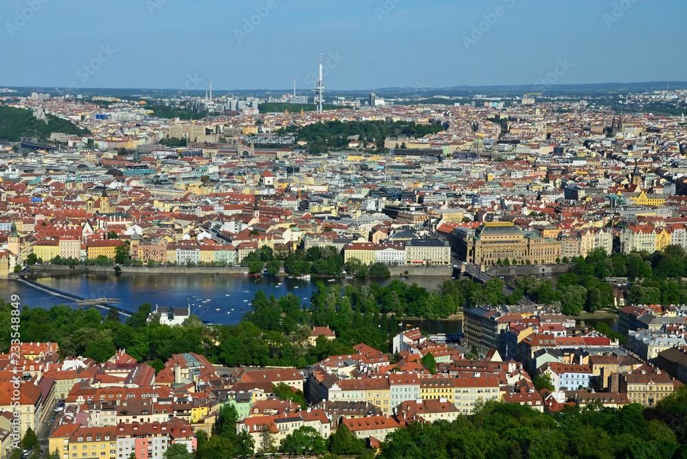 View of the capital city of Prague from Petrin lookout tower