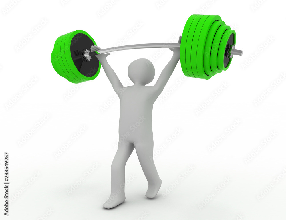 Weight-lifter lifts barbell on white . 3d rendered illustration Weight-lifter lifts barbell on white . 3d rendered illustration