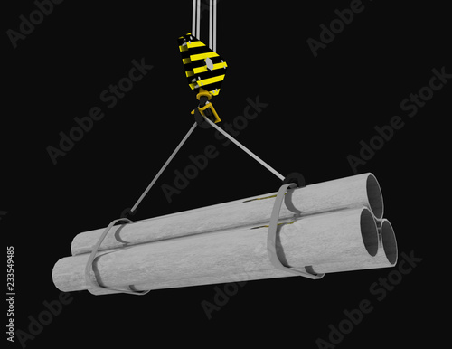 Crane hook with steel pipes 3D . 3d rendered ullustration photo