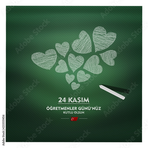vector illustration, (24 kasim, ogretmenler gunu kutlu olsun, siyah tahta uzerinde) translation, 24 november, happy teachers day on black board	