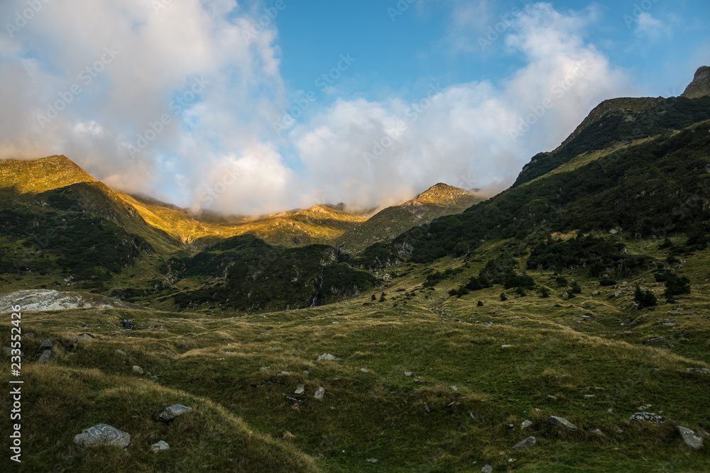 Landscape of peak Transfagarasan mountains at sunset Landscape of peak Transfagarasan mountains at sunset