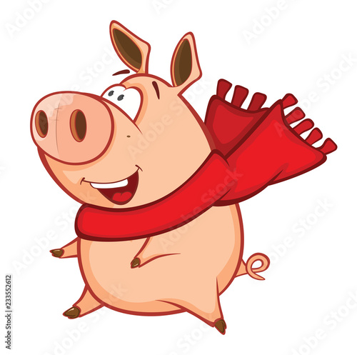 Vector Illustration of a Cute Pig. Cartoon Character 