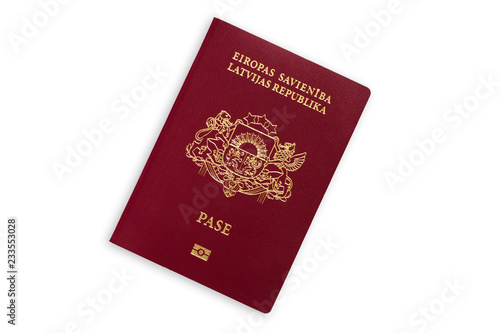Latvian Republic red passport isolated on white background