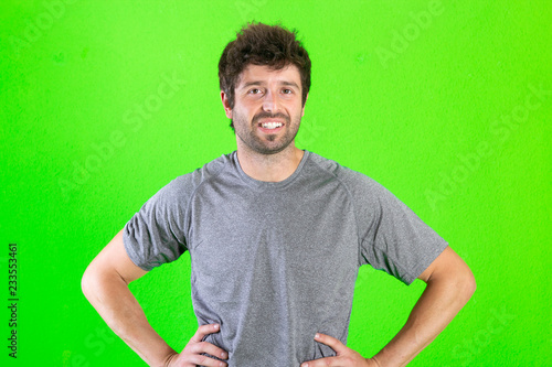 Portrait Of Happy Man On green Background.