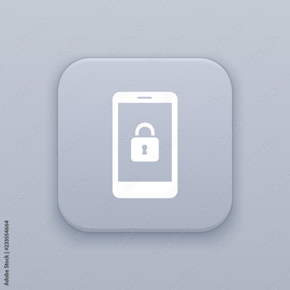 Mobile locked, gray vector button with white icon Mobile locked, gray vector button with white icon