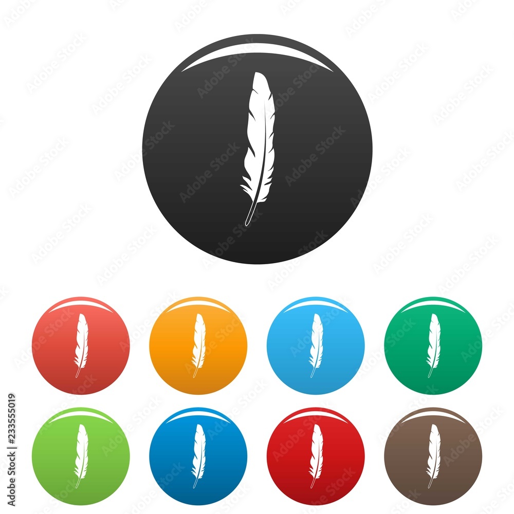 Plumage feather icons set 9 color vector isolated on white for any design