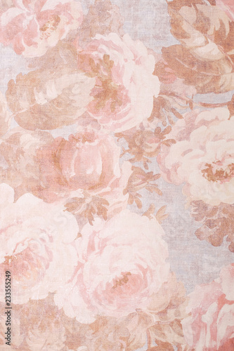 Obraz na płótnie Texture, background, pattern. Fabric silk exquisite colors with peonies. Cabbage Rose Floral Decorator Fabric -Peonies Roses Morning Glories- Pink, Old Rose, print on fabric background w salonie