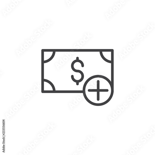 Dollar add outline icon. linear style sign for mobile concept and web design. Money plus simple line vector icon. Additional fees symbol, logo illustration. Pixel perfect vector graphics