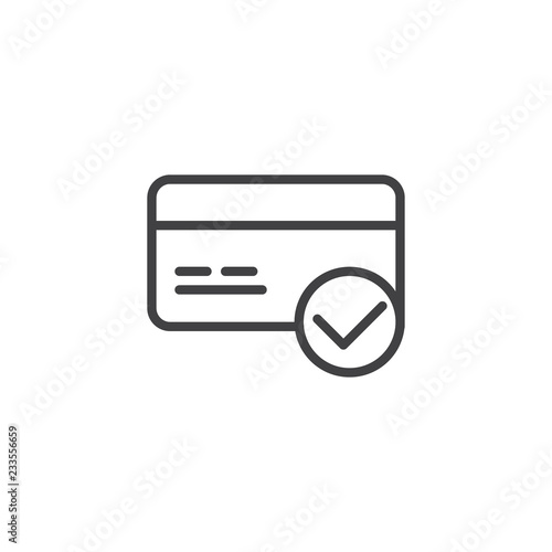 Credit card payment approved outline icon. linear style sign for mobile concept and web design. Bank card check simple line vector icon. Payment accepted symbol, logo illustration.