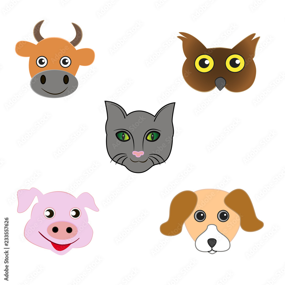 Fototapeta premium Set of cartoon animal emoticon isolated on a white background.