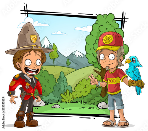 Cartoon zoo keeper character and ranger