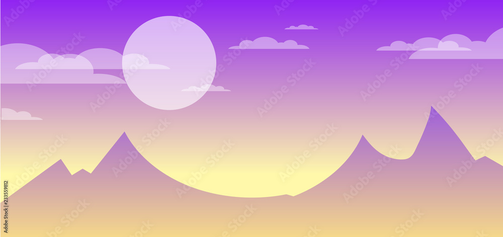 Cartoon mountain landscape background with sunrise Cartoon mountain landscape background with sunrise