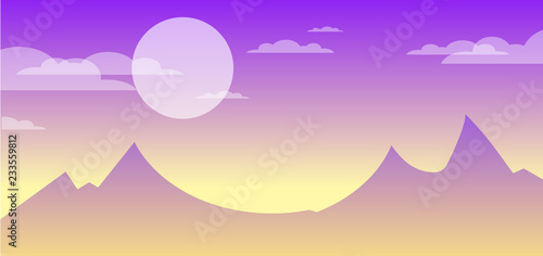 Cartoon mountain landscape background with sunrise © GB_Art