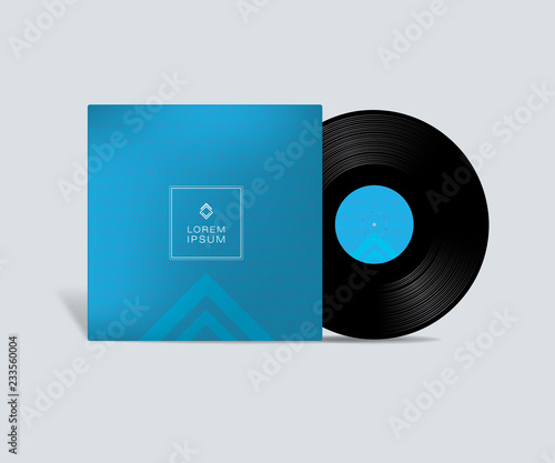 Realistic Vinyl Record with Cover Mockup. Vector realistic 3d music gramophone vinyl LP record with cover icon closeup isolated on white background.