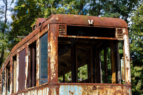 Old rusty abandoned tram.