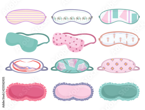 Set of  women's bandages for sleep, delicate colors, different models, isolated on white background