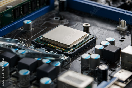Plakat Close-up of CPU Chip Processor. Selective Focus